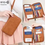 Anti theft RFID shielded passport clip travel wallet waterproof PU ticket storage bag multifunctional passport wallet