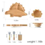 Baby Bamboo Wooden With Silicone Suction Tableware Children Cartoon Dinosaur Feeding Bowl Spoon Fork Set Kid Feeding Accessories - Image 13