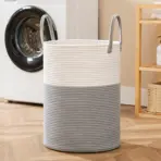 Large Storage Basket Tall Woven Decorative Laundry Hamper With Handles Foldable Cotton Rope for Clothes Kids Toys Living Room - Image 11