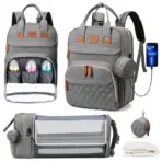 3 In 1 Diaper Bag Backpack Foldable Baby Bed Waterproof Travel Bag with USB Charge Diaper Bag Backpack with Changing Bed 3 types