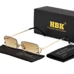 HBK Retro Rimless Sunglasses For Women Men Small Square Gold Frame Brand Design Tea Shades Rectangle UV400 Zonnebril Eyewear - Image 10