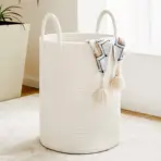 Large Storage Basket Tall Woven Decorative Laundry Hamper With Handles Foldable Cotton Rope for Clothes Kids Toys Living Room - Image 8