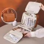 New PU Leather Hanging Cosmetic Bag For Women Portable Storage Makeup Organizer Large Capacity Travel Toiletry Storage Bags - Image 8