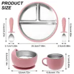 Color Kids 5PCS Baby Feeding Set Stainless Steel Silicone Tableware Sucker Dishes Plate Bowl Training Fork Spoon Infant Cup - Image 4