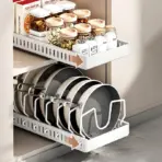 Under Cabinet Sliding Pots and Pans Organizer - Pull Out Kitchen Storage Tray with 8 Adjustable Dividers for Lids and Cookware - Image 2