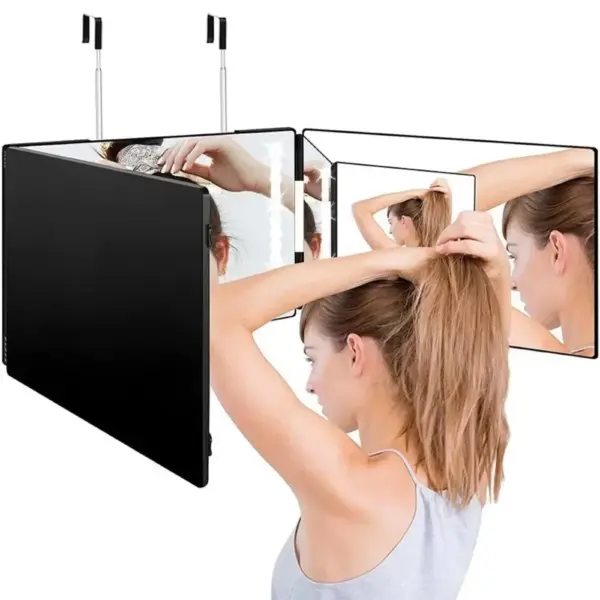 LED Mirror  Trifold Self Haircut Mirror With Light Adjustable Height 3 Way Self Haircut Mirror Hd Glass 3 Way Mirror LED Lights