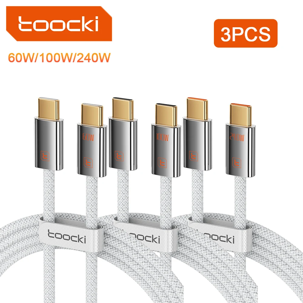 S8a56155dcf8140b0910e25425f437398X.webp Toocki 3pcs USB C to USB C Cable PD 60W/100W/240W Fast Charing Type C Charger Cord for Macbook iPhone Samsung Xiaomi OPPO Vivo - Image 1
