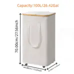 (60L/100L )Large Capacity Foldable Laundry Basket (60L/100L), Rectangular Dirty Clothes Hamper with Wheels, Detachable Liner - Image 7