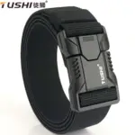 TUSHI Aluminum Alloy Quick Release Pluggable Buckle Elastic Belts For Men Durable Tactical Belt Cowboy Outdoor Army Belt Hunting