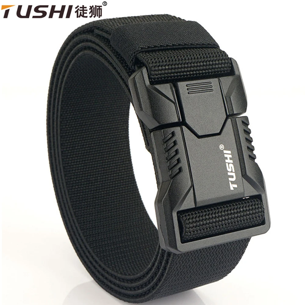 S8baf4c92a1ed4d729a53a757a0c42ca3t.webp TUSHI Aluminum Alloy Quick Release Pluggable Buckle Elastic Belts For Men Durable Tactical Belt Cowboy Outdoor Army Belt Hunting - Image 1