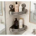 Suction Cup Shower Corner Shelf – Wall Mounted No-Drill Organizer for Shampoo Bottles, Bathroom Storage Rack - Image 2