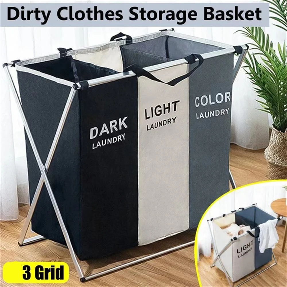 S8e1a74a00d4c45b98da59c78ab6d98f2c.webp 1-3Grids Laundry Basket Foldable Dirty Clothes Organizer Bathroom Waterproof Storage Basket Large Laundry Hamper Two Size New - Image 1