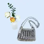 Silver Shiny Bag Handmade Woven Beaded Sequin Bag Mobile Phone Bag Long Shoulder Strap Single Shoulder Crossbody Bag for Women - Image 2