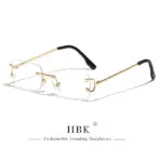 HBK Retro Rimless Sunglasses For Women Men Small Square Gold Frame Brand Design Tea Shades Rectangle UV400 Zonnebril Eyewear - Image 13