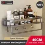 Punch-Free Bathroom Rack Bathroom Shelf Toilet Space Aluminum No Drill Hanging Rack Bathroom Organizer Hang On the Wall - Image 17