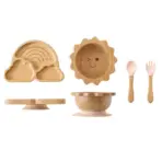 Baby Bamboo Wooden With Silicone Suction Tableware Children Cartoon Dinosaur Feeding Bowl Spoon Fork Set Kid Feeding Accessories - Image 11