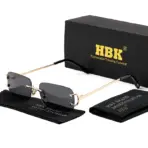 HBK Retro Rimless Sunglasses For Women Men Small Square Gold Frame Brand Design Tea Shades Rectangle UV400 Zonnebril Eyewear - Image 12