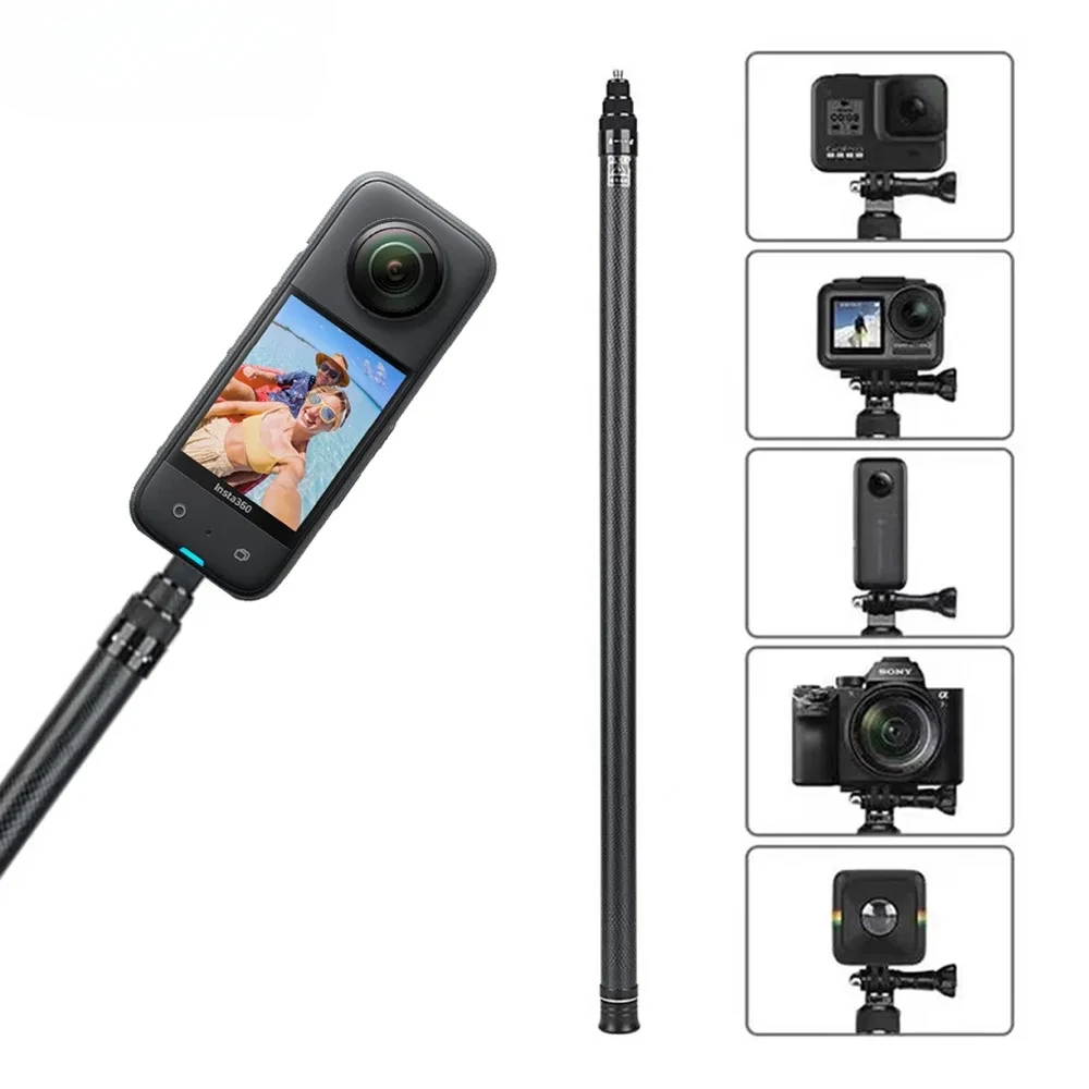 S956c0e5d2cb64f0c9b092157e82a19371.webp VIKEFON 3M Carbon Fiber Selfie Stick Aluminum Alloy Selfie Stick for Insta360 X3/ONE X2 / RS for GoPro Hero 11 10 9 8 DJI Action - Image 1