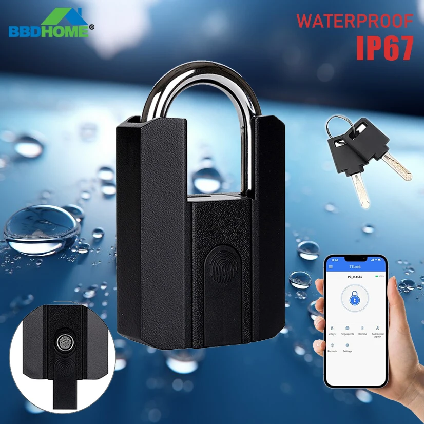 S9e08e78b81c349e3881b27645ab3990ea.webp BBDHOME Smart Padlock TTlock App Control Fingerprint Keyless Waterproof IP67 Outdoor Biometric Tough Suitable Gym High Quality - Image 1