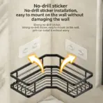 No Drilling Triangle Corner Shelf, Adhesive Wall Mounted Storage Rack for Bathroom and Kitchen – Space Saving - Image 3