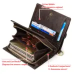 Real Leather Wallet for Men RFID Blocking Credit Card Holder Purse Male Short Bifold Zipper Coin Pocket with Anti-Theft Chain - Image 4