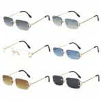 HBK Retro Rimless Sunglasses For Women Men Small Square Gold Frame Brand Design Tea Shades Rectangle UV400 Zonnebril Eyewear - Image 4
