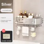 1-2PCS Bathroom Corner Shelf with Plastic Hook Towel Bar No Drill Space Aluminum Shower Storage Rack Bathroom Organizer - Image 7