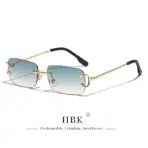 HBK Retro Rimless Sunglasses For Women Men Small Square Gold Frame Brand Design Tea Shades Rectangle UV400 Zonnebril Eyewear - Image 18