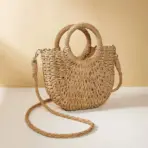 Handwoven Straw Rattan Half-Moon Beach Handbag Large Capacity Women Summer Hollow Out Crossbody Shoulder Bag - Image 7