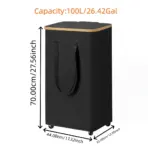 (60L/100L )Large Capacity Foldable Laundry Basket (60L/100L), Rectangular Dirty Clothes Hamper with Wheels, Detachable Liner - Image 8