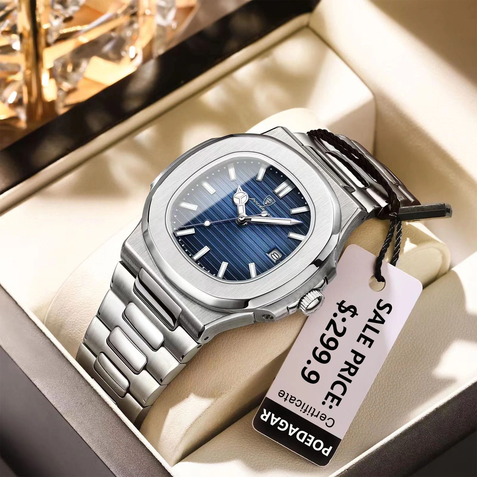 Saed903e2657d46a3832fae6937cf458dq.webp POEDAGAR Square Luxury Men Wristwatch Waterproof Luminous Date Stainless Steel Male Clock Business Sports Quartz Watches For Men - Image 1