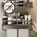 Punch-Free Bathroom Rack Bathroom Shelf Toilet Space Aluminum No Drill Hanging Rack Bathroom Organizer Hang On the Wall - Image 5