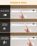 WILLED Under Cabinet Lights Rechargeable Battery Display 60 LED Touch Light Bar Motion Sensor Light Closet Light Night Lights - Image 4