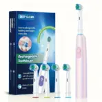 Round Rotating Electric Toothbrush for Adults, Soft Bristles, 5 Cleaning Modes, USB Rechargeable, with 4/8 Replacement Heads - Image 8
