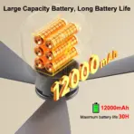 12000mAh Portable Ceiling Fans Outdoor Camping Fan Tent Air Circulator Cooler Rechargeable Electric Fan Remote Control LED Light - Image 3
