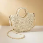 Handwoven Straw Rattan Half-Moon Beach Handbag Large Capacity Women Summer Hollow Out Crossbody Shoulder Bag - Image 6