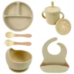 Food Grade Silicone Child Dish Set Baby Feeding Bowl Suction Plate Straw Cup Wooden Spoon Fork for Kids Tableware Toddler Dishes - Image 14