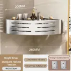 1-2PCS Bathroom Corner Shelf with Plastic Hook Towel Bar No Drill Space Aluminum Shower Storage Rack Bathroom Organizer - Image 12