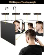 LED Mirror  Trifold Self Haircut Mirror With Light Adjustable Height 3 Way Self Haircut Mirror Hd Glass 3 Way Mirror LED Lights - Image 3