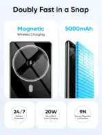 AHARGE 5000mAh Magnetic Power Bank 15W Wireless 20W Wired Charging Thin Card-Sized Slim Portable Powerbank for iPhone 17 16 15 - Image 2