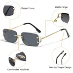 HBK Retro Rimless Sunglasses For Women Men Small Square Gold Frame Brand Design Tea Shades Rectangle UV400 Zonnebril Eyewear - Image 6