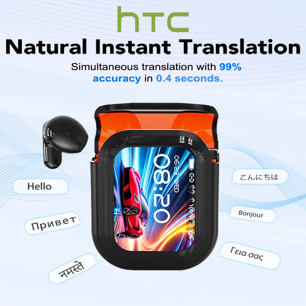Sbc1e69c9b42d4412bda285c110eaf4adl.webp Translator HTC NE20 New Bluetooth 6.0 Wireless Headphones Translation Earphones IPX4 Waterproof Rating Long Battery Life - Image 1