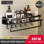 Punch-Free Bathroom Rack Bathroom Shelf Toilet Space Aluminum No Drill Hanging Rack Bathroom Organizer Hang On the Wall - Image 13