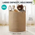 Large Storage Basket Tall Woven Decorative Laundry Hamper With Handles Foldable Cotton Rope for Clothes Kids Toys Living Room - Image 3