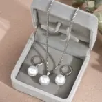 LATS 3 Pcs/Set Round Pearl Pendant Necklace For Women Exquisite Fashion Rhinestone Double  Earring Wedding Jewelry Set Gift - Image 6
