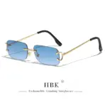 HBK Retro Rimless Sunglasses For Women Men Small Square Gold Frame Brand Design Tea Shades Rectangle UV400 Zonnebril Eyewear - Image 11