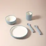 Modern Scandinavian Style 5-Piece Baby Feeding Set, Minimalist Two-Tone Silicone Bowls & Plates, No-Suction Feeding Set Design - Image 6