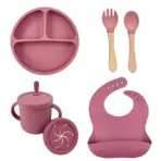 Food Grade Silicone Child Dish Set Baby Feeding Bowl Suction Plate Straw Cup Wooden Spoon Fork for Kids Tableware Toddler Dishes - Image 17