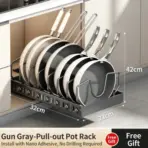 Under Cabinet Sliding Pots and Pans Organizer - Pull Out Kitchen Storage Tray with 8 Adjustable Dividers for Lids and Cookware - Image 8