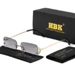 HBK Retro Rimless Sunglasses For Women Men Small Square Gold Frame Brand Design Tea Shades Rectangle UV400 Zonnebril Eyewear - Image 9